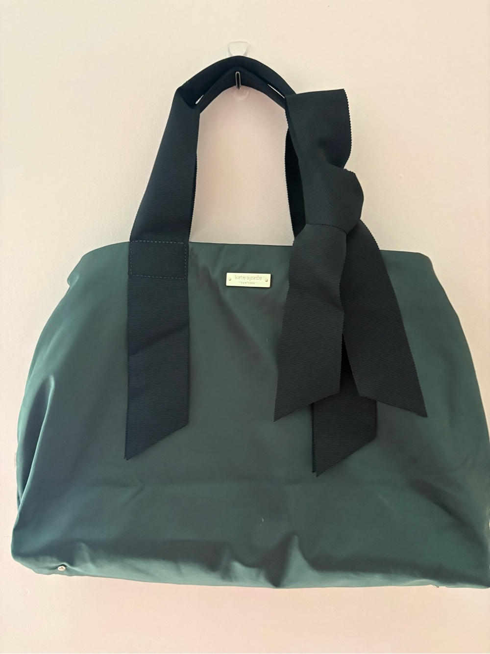 kate spade Forest Green Tote with Black Ribbon Handles